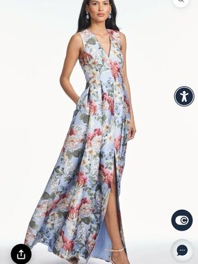 Sachin + Babi Light Blue Floral V-Neck Maxi Dress Worn Once